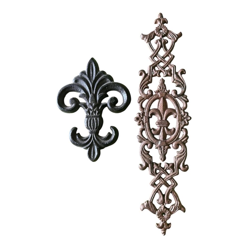 Fleur de Lis Metal wall decor Set/2 vintage home French romantic baroque iron